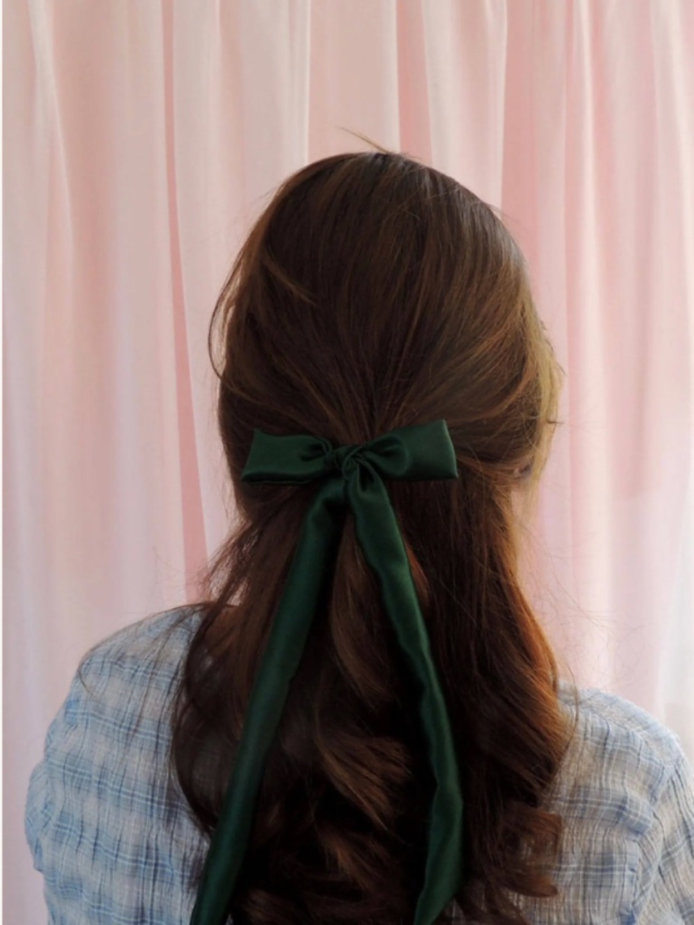 Emerald Green Stretch Silk Hair Ribbon Pony Scarf- Sewn in the UK
